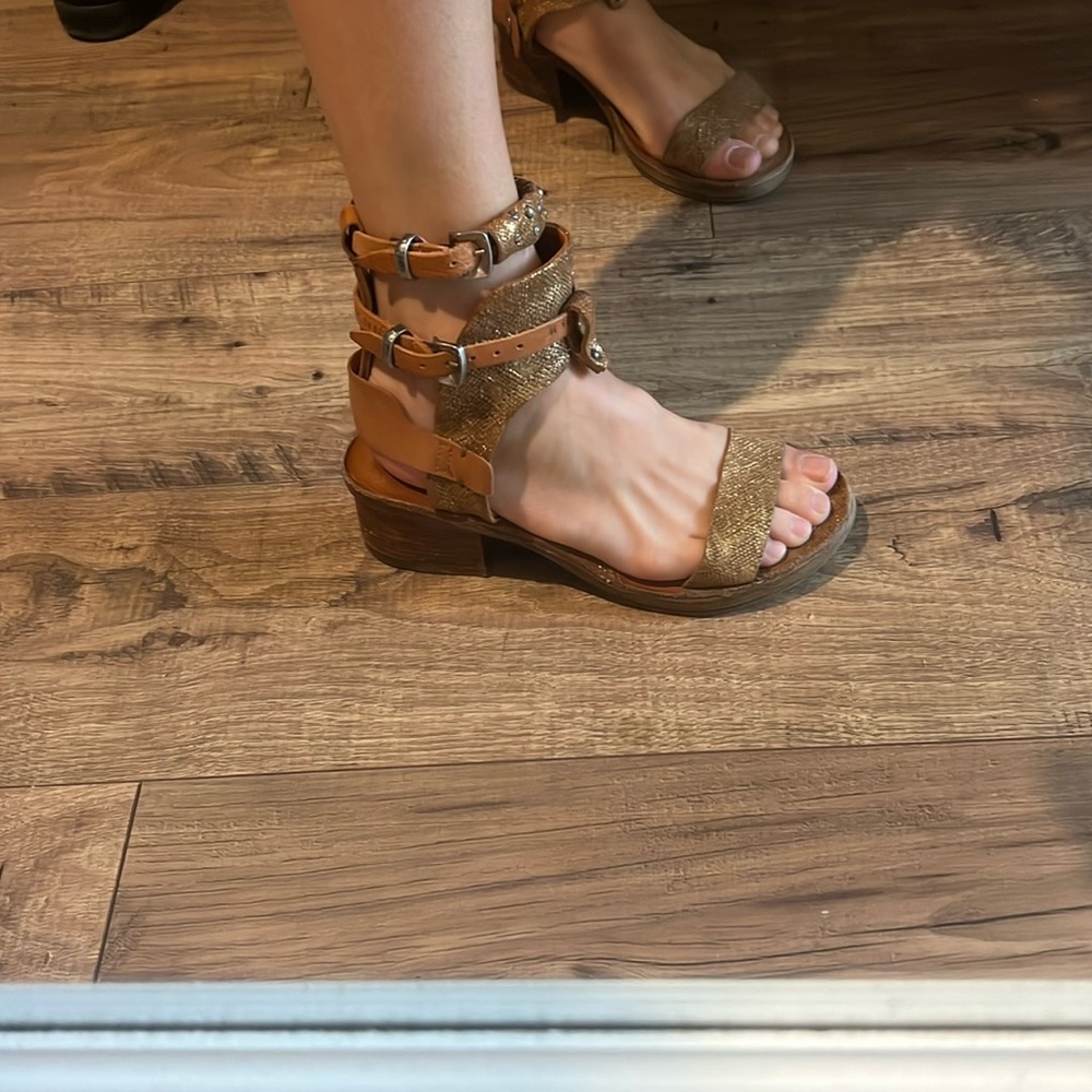 A.S.90 strappy low  heel - gold & leather
